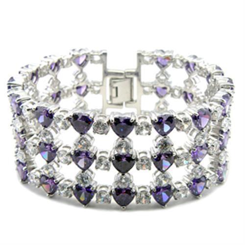 62204 - Rhodium Brass Bracelet with AAA Grade CZ  in Amethyst