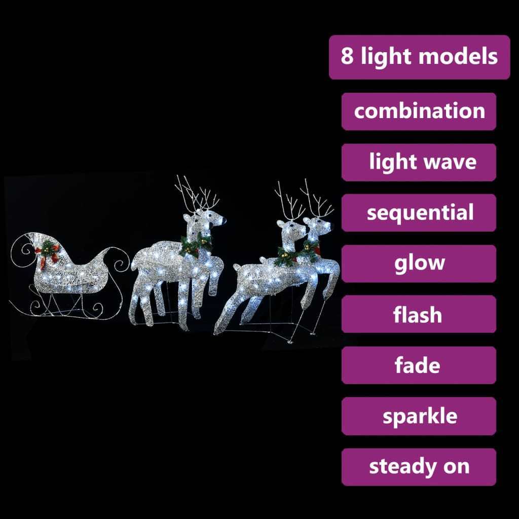 Reindeer & Sleigh Christmas Decoration 100 LEDs Outdoor Silver