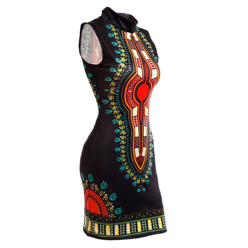 Color: Black, Size: L - African Women's Dress, Sleeveless, Elastic, Bazin Print, Party Wear, Rich