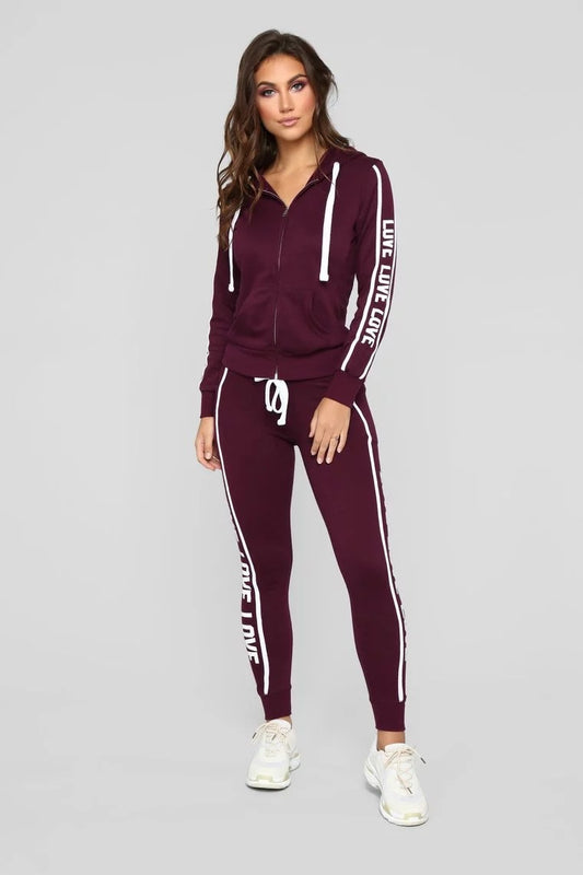 Color: Wine Red, Size: 2XL - Women's New Sports And Leisure Suits