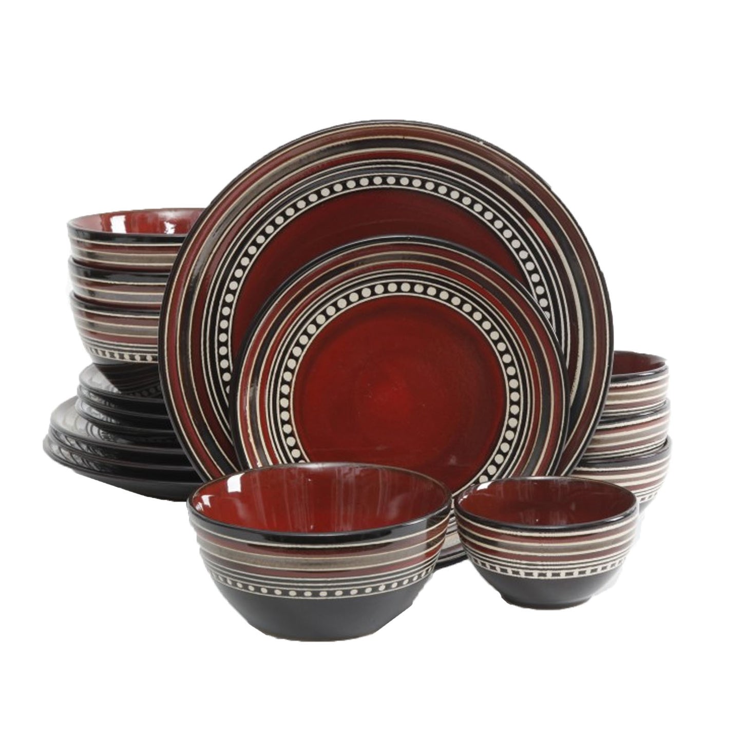 Gibson Elite Caf Versailles 16 Piece Double Bowl Dinnerware Set - Red