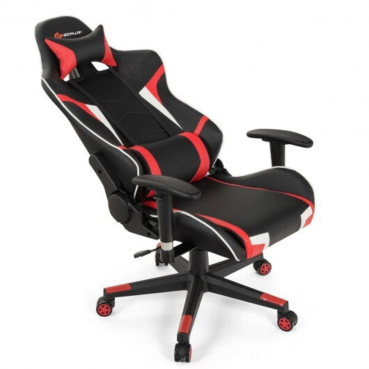 Reclining Swivel Massage Gaming Chair with Lumbar Support-Red - Color: Red