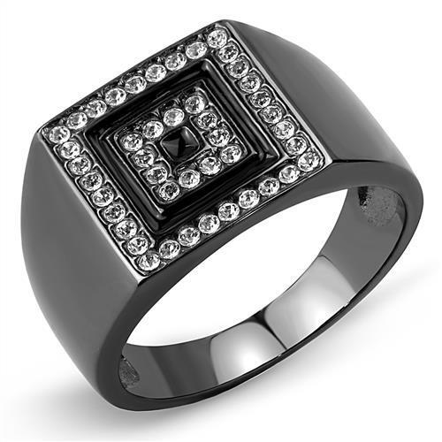 TK3220 - Stainless Steel Ring IP Light Black  (IP Gun) Men Top Grade Crystal Clear