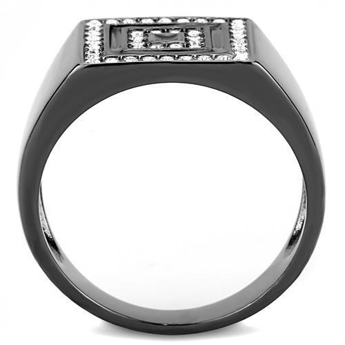 TK3220 - Stainless Steel Ring IP Light Black  (IP Gun) Men Top Grade Crystal Clear